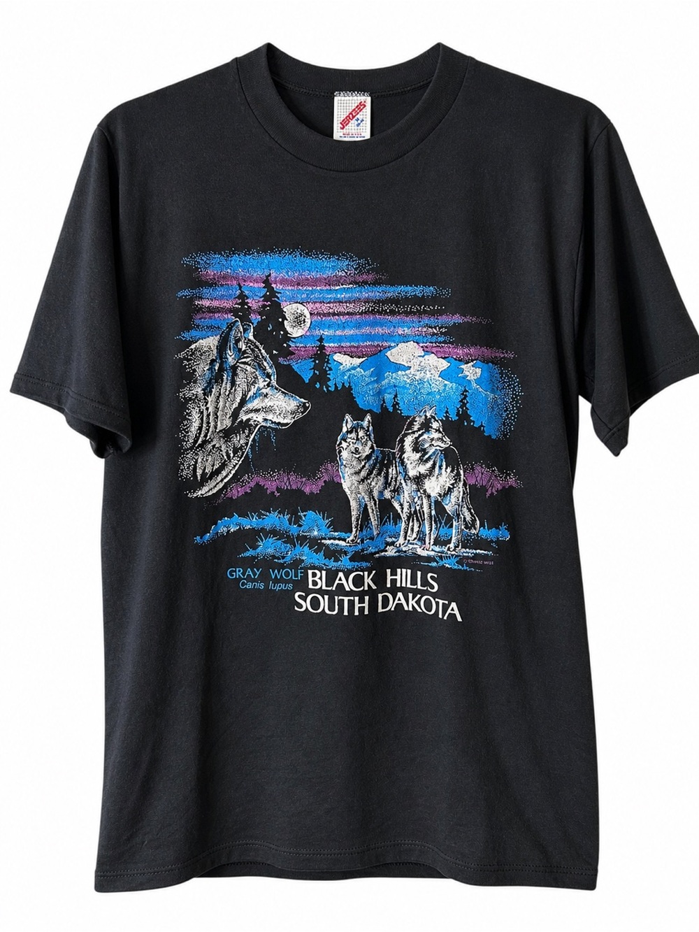 Vintage 90s Black Hills South Dakota Wolf Graphic Tee USA Jerzees NWT M